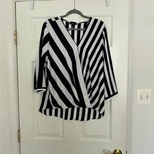 Alfani Black and White Asymmetrical Wrap Blouse 3/4 Sleeve